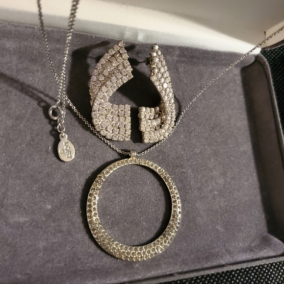 Vintage Jewelry Set : Vintage Necklace Signed Loft, Earrings Rhinestones, Icy - Picture 3 of 5